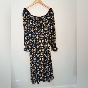 Women’s Black Floral Midi Dress with Yellow Print size M
